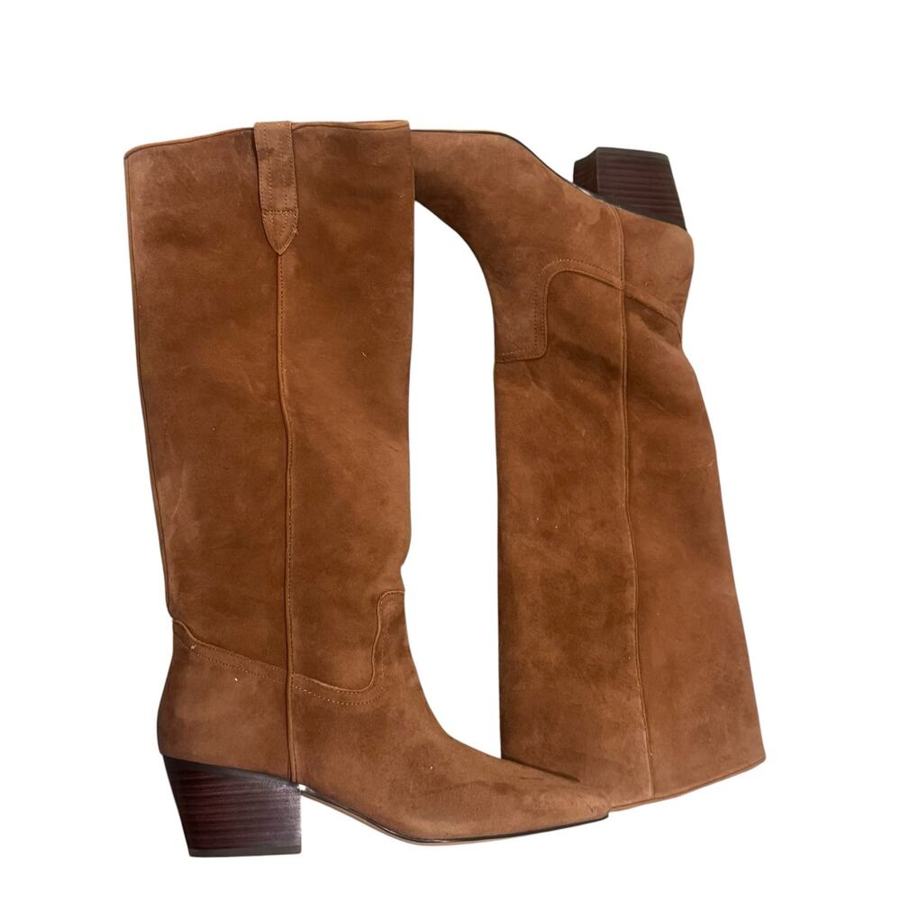 J.Crew New Piper Square-Toe Knee-High Boots Pull-On Suede Brown Size 8.5 NWOB - Picture 6 of 9